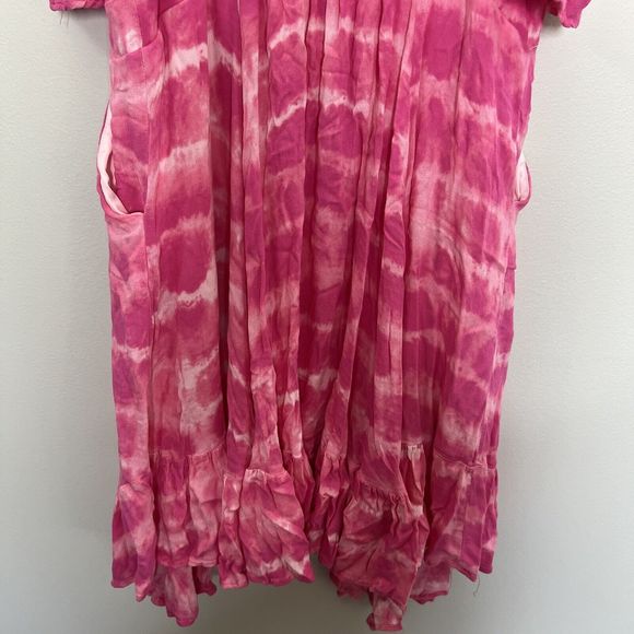 Torrid Dress Women's 1/1X Pink Tie-Dye Mini Gauze Lined Pockets Smock Stretch - Picture 12 of 14